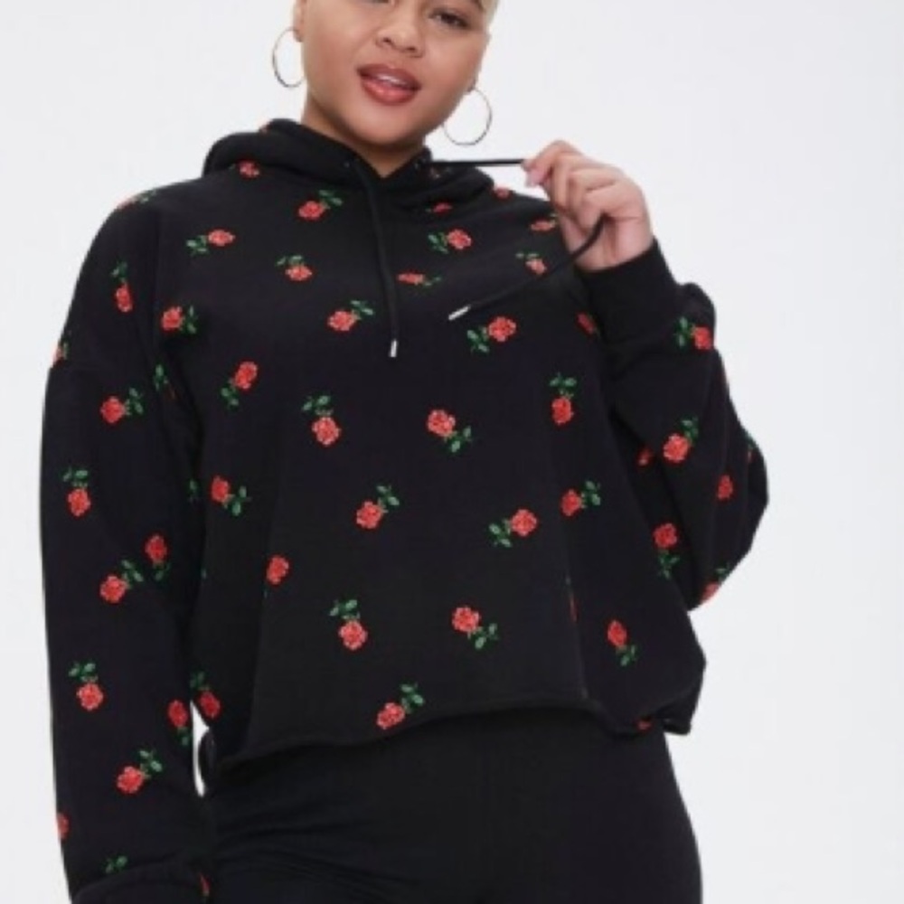 ❤️3X20 FOREVER 21 Women Rouse Print Black Fleece Hoodie | S